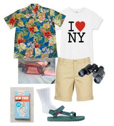 i love new york shirt, shorts, sandals, and sunglasses with books on the table