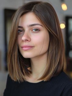 Long Bob No Layers Straight, Longbob Hair Mid Length, Long Bob Haircuts For Thick Hair, Long Bob Side Part, Medium Length Hair With Layers Side Part, Side Part Medium Length Hair