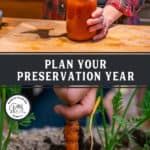 a person holding a mason jar with the words plan your preservatition year on it