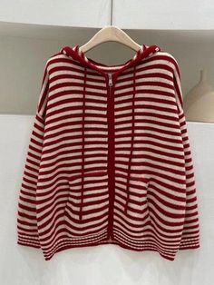 Hooded Knit Cardigan, Mode Ulzzang, Knitting Women Cardigan, Long Sleeve Knitted Cardigan, Knitted Hood, Sweaters Online, Casual Sweaters, Maxi Dress With Sleeves, Striped Sweater