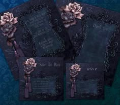 three wedding cards with roses on them