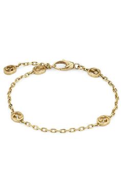 GUCCI Interlocking G 18k bracelet YBA629904001 Repurposed as delicate charms, the Interlocking G enriches a yellow gold chain bracelet. Gaining notoriety in the 1960s, the emblematic logo is representative of Founder Guccio Gucci's initials and has since been reintroduced in a variety of form... Diamond Accessories, Timeless Watches, Gold Chain Bracelet, Guccio Gucci, Cushion Diamond, Square Diamond, Gold Bracelet Chain, Yellow Gold Chain, Oval Cut Diamond