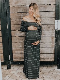 The delicate white stripes makes it such an easy long sleeve maternity dress to style for any day or night event! Maternity Outfits, Future Mom, Striped Maxi, Striped Maxi Dresses