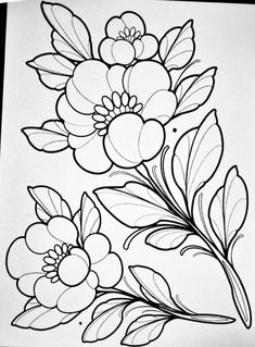 a drawing of flowers with leaves on it