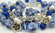 Blue Bracelets With Unique Round Beads, Blue Bracelets With Unique Variations, Unique Blue Bracelets With Large Beads, Cold Connections, Blue Beaded Bracelets, Hill Tribe Silver, Bracelet Blue, Lampwork Beads, Diy Bracelets