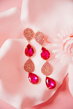 TEARDROP PINK EARRINGS earrings Judith March Pink Earrings, Pink Rhinestones, Sparkle, Drop Earrings, Pink