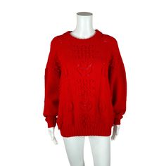 "Vintage 80s Oversize Sweater Red Tulips Pom Pom's Acrylic Pullover LABEL: Unbranded FABRIC: feels like acrylic MARKED VINTAGE SIZE: - SHOULDERS: 27.5\" SLEEVE LENGTH: 19\" BUST: 50\" WAIST: 32\" LENGTH: 25.5\" CONDITION: great, see photos- light wear/pilling, wear on lowest front set of pom pom's PINNED TO MODEL?: no ☝For reference Mod's measurements are S 11\", B 32.5\", W 24\", H 32.5\"☝ ♪ Wanna dress you up in vintage, all over, all over! ♪ https://www.etsy.com/shop/StorylandVintage Ps. Follow @StorylandVintage on IG for sneaky peeks at vintage before it hits the shop!" Red Vintage Knit Sweater, Red Vintage Knitted Sweater, Oversized Red Acrylic Sweater, Oversized Red Retro Sweater, Oversize Sweater, Pull Oversize, Red Tulips, Vintage Clothing Online, Pullover Sweater Women