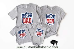 Fumble through the first birthday celebrations with these fun Football Family Shirts! Kick-start your little one's special day with an outfit that will make your family blitz the competition. Score major cuteness points with these snazzy shirts, the perfect addition to your touchdown celebration! 100% combed ringspun cotton fine jersey Want to personalize the back ? Here's the link to add it on https://www.custombuffalochic.com/products/name-on-the-back-upgrade ORDER INSTRUCTIONS: Add each shirt Birthday Football, Football Family, Toddler Size Chart, Birthday Celebrations, Toddler Sizes, Age 3, Family Shirts, Football Shirts, First Birthday