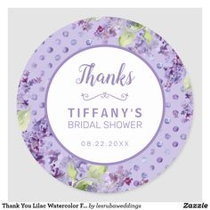 a purple and green wedding sticker with the words thank tiffany's bridal shower