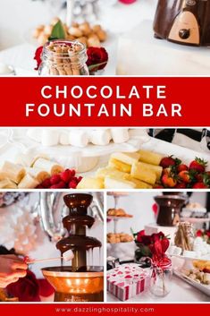 chocolate fountain bar with strawberries and other desserts