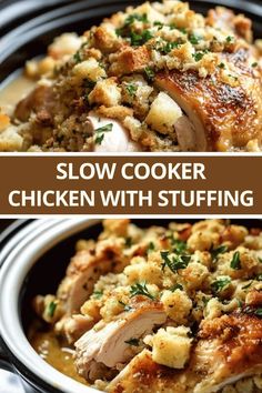 slow cooker chicken with stuffing in a crock pot