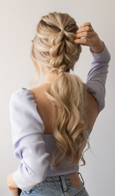 Easy Braided Ponytail, Easy Work Hairstyles, Hairstyles Girl, Simple Prom Hair, Ponytail Hairstyle, Hairstyle Tutorials, Braided Ponytail Hairstyles, Wavy Hairstyles