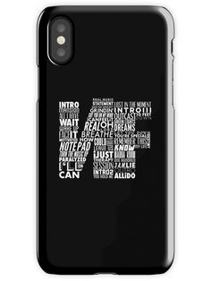 an iphone case with the letter m in white and black letters, on a dark background