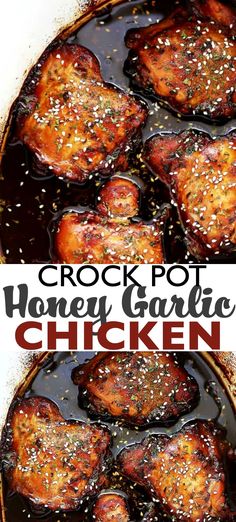 the crock pot honey garlic chicken is ready to be cooked