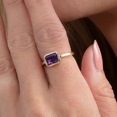 Indulge in the captivating allure of our Amethyst Statement Ring. This exquisite solid gold ring showcases a mesmerizing octagon-cut amethyst, radiating vibrant purple hues. A perfect February birthstone or cocktail ring, this bold and elegant piece is a testament to your unique style. - Handmade - Solid Gold - Natural Amethyst - Total Amethyst Carat Weight: 1.3 ctw - Size of Bezel: 7.68 mm x 9.77 mm - Size of Band: 1.66 mm - Height of the Setting: 4.9 mm 🛠 Your Sarah Elise piece is handcrafted with care! Ready-to-ship items go out within 3 business days. Made-to-order pieces typically take 7-10 business days to create. If you need something sooner, please contact us - we'll see if we can make it happen! For estimated shipping dates and tracking, check your Etsy account under 'Orders'. 🚐 Solid Gold Ring, Vibrant Purple, Solid Gold Rings, February Birthstone, Amethyst Purple, Purple Hues, February Birth Stone, Amethyst Ring, Cocktail Ring