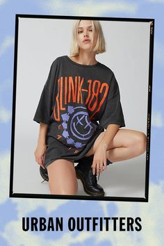 Favorite oversized graphic tee only at Urban Outfitters. Our top-rated Blink 182 oversized graphic tee has all the small things that make it feel like the best vintage find. Cut in a loose, drapey fit for an oversized graphic tee silhouette you can wear as is or as a mini t-shirt dress. In a special overdyed finish for that perfect vintage-y broken-in look and feel. Find it only at Urban Outfitters. Features Blink 182 t-shirt dress Oversized graphic tee Overdye fabric for a vintage look and feel Crew neckline with drop shoulders and short sleeves Blink 182 graphics across the front and back Slouchy oversized fit Tunic length UO exclusive Content + Care 100% Cotton Machine wash cold with like colors This item has been overdyed and may transfer dye. We recommend that you wash this item separ Oversized Graphic Print Top From Urban Outfitters, Oversized Edgy T-shirt For Fall, Urban Outfitters Summer Text Print T-shirt, Urban Outfitters Oversized Casual T-shirt, Urban Outfitters Oversized Short Sleeve Tops, Casual Oversized T-shirt From Urban Outfitters, Oversized Short Sleeve Tops By Urban Outfitters, Edgy Slogan T-shirt For Summer, Urban Outfitters Relaxed Fit T-shirt For Spring