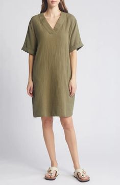 Caslon® Cotton Gauze Shift Dress | Nordstrom Sunny Season, Elbow Length Sleeve, Dress Cuts, Nordstrom Dresses, Shift Dress, Nordstrom, Dresses