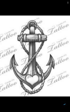 an anchor with rope and heart tattoo design