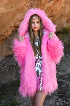 Barbie Pink Faux Fur Coat with Hood Embrace your inner fashionista with this stunning Barbie Pink Long Pile Faux Fur Coat. Perfect for making a bold statement, this luxurious coat is as cozy as it is eye catching. Whether you're stepping out for a special occasion or simply adding a pop of color to your everyday wardrobe, this faux fur coat is a must-have addition. Stay warm, stay stylish, and turn heads wherever you go! 💯 % handmade in LA Barbie Rosa, Pink Faux Fur Coat, Celtic Goddess, Coat With Hood, Pink Faux Fur, Womens Jackets, Pink Coat, Girly Fashion, Faux Fur Coat