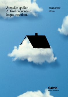 a house in the sky with clouds above it and an advert for selvia