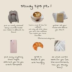 a poster with words and pictures on it that include coffee, croissants, an