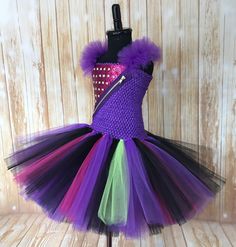 Mal Tutu, Mal Tutu Dress, Descendants Tutu, Descendants Costume - Little Ladybug Tutus Cute Purple Halloween Dress, Themed Multicolor Costume For Costume Party, Themed Multicolor Costumes For Costume Party, Themed Dresses For Halloween Events, Multicolor Halloween Costumes For Themed Events, Themed Halloween Dresses, Playful Purple Dress For Costume Party, Themed Dress For Halloween Costume Party, Themed Dresses For Halloween Costume Party