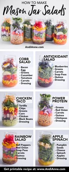 mason jar salads with instructions to make them