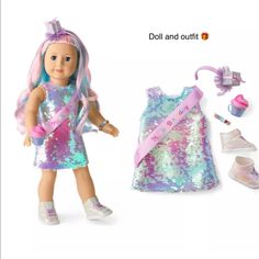 a doll and outfit are shown in this image