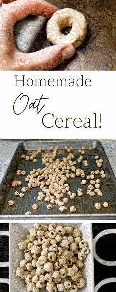 homemade oatmeal cereal is being made in the kitchen and then put into a cookie sheet