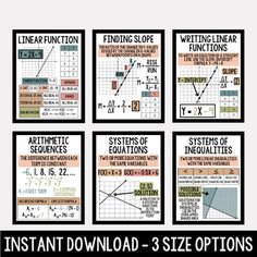 six posters with instructions to use for writing and graphing on the same page, including two