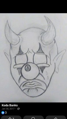 a drawing of a demon with glasses on it's face