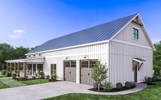 this is an artist's rendering of a barn style house with two garages