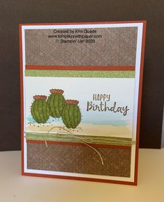 a close up of a birthday card with a cactus on the front and back side