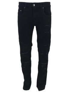 These Jeans Pair Overdyed Italian Stretch Denim With Pleated Leather Knee And Thigh Patch Detailing In Subtly Striking Monochrome. With A Skinny Fit And Thrashed Appearance That Calls To Mind The Enduring Appeal Of '90s West Coast Skate Culture, These Jeans Are Finished With Classic Five-Pocket Detailing. Denims Are Designed For Ultimate Style, Comfort And Resilience And Are Detailed With Branded Trims And Hardware For An Authentic Finish. Detailed Features: Slim Fit Cotton Elastane Blend The Mi Urban Ripped Bottoms For Fall, Edgy Washed Denim Blue Bottoms, Ripped Washed Black Bottoms For Fall, Ripped Washed Black Cotton Jeans, Washed Black Ripped Bottoms For Fall, Fall Ripped Washed Black Bottoms, Edgy Ripped Washed Black Jeans, Dark Wash Ripped Pants For Streetwear, Urban Ripped Dark Wash Bottoms