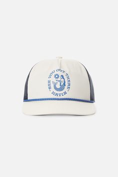 The Siren Hat is made from a blend of 60% Nylon and 40% Polyester and features a Siren print on the front panel. 60% Nylon 40% Polyester 5-panel hat Mid-crown unstructured Katin custom print Visor rope Snapback closure | Siren Trucker Hat Twill in Washed Blue by Katin Panel Hats, 5 Panel Hat, Mens Hats, The Siren, Panel Hat, Hat Collection, Merch Ideas, Men's Hats, Heritage Fashion