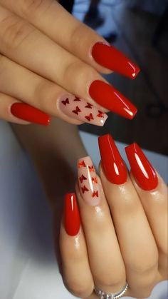 Cute Red Nails, Red Acrylic Nails, Red Nail Designs, Red Nail, Square Acrylic Nails, Short Acrylic Nails, Nail Arts