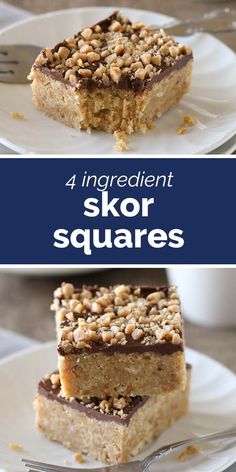 four different pictures with the words 4 ingredient skor squares on top and below them