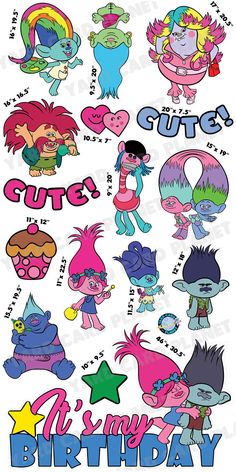 an image of birthday stickers with cartoon characters