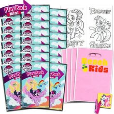 my little pony party pack includes coloring sheets, envelopes and stickers for kids