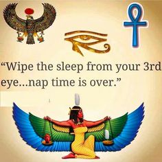 an egyptian woman with her eyes closed and the words wipe the sleep from your 3rd eye nap time is over