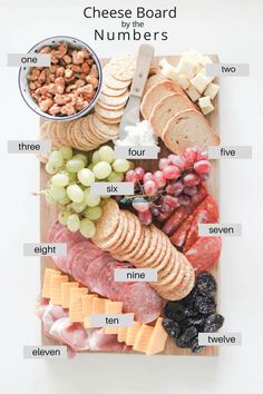 a cheese board with different types of meats, cheese and crackers on it