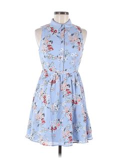 LC Lauren Conrad Casual Dress Size: 6 Blue Dresses - used. 100% POLYESTER, Shirtdress, Collared, Floral, Short, Sleeveless | LC Lauren Conrad Casual Dress - Shirtdress: Blue Floral Dresses - Used - Size 6 Blue Floral Dresses, Blue Casual Dress, Blue Dress Casual, Floral Blue Dress, Floral Dresses, Floral Short, Lc Lauren Conrad, Shirtdress, Lauren Conrad