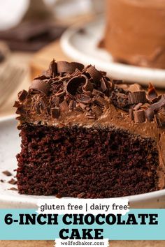 A slice of gluten free chocolate cake topped with chocolate frosting served on a small plate. Single Layer Cake, Small Chocolate Cake, Creamy Chocolate Frosting, Gluten Free Dairy Free Dessert, Single Layer Cakes, Gluten Free Chocolate Cake