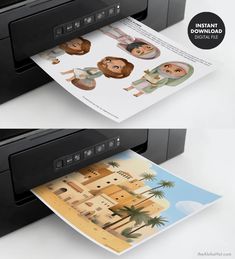 two different views of an inkjet printer with the same image as it's print