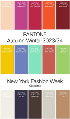 pantone autumn - winter 2012 / 2014 new york fashion week color chart with the names