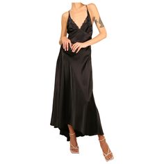 LOVE LALI Vintage A beautiful satin vintage slip style maxi dress in black Lace inserts and trim Adjustable straps Cut out back with ties Composition: No composition label - estimated to be satin (100% polyester) Size: No size label - estimated to be a size Medium Condition: The dress has several very tiny pulls and marks which you would expect from a vintage piece. These are all very minor and take nothing away from the beauty of the piece when worn, however due to this it has been listed as 'f Satin Halter Dress, Satin Noir, Vintage Slip, Essential Dress, Midi Slip Dress, Guess By Marciano, Silk Slip Dress, Midi Length Skirts, To Infinity And Beyond