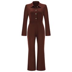 Women's Jumpsuits Lapel Button Long Sleeve Slim Fit Jumpsuit Solid Long-sleeve Jumpsuit With Buttons, Long Sleeve Solid Jumpsuits And Rompers With Buttons, Solid Long Sleeve Jumpsuits And Rompers With Buttons, Solid Long Sleeve Jumpsuit With Buttons, Long Sleeve Jumpsuits And Rompers With Buttons, Button Closure Jumpsuits And Rompers For Loungewear, Jumpsuits And Rompers With Button Closure For Loungewear, Solid Button-up Jumpsuits And Rompers, Fall Workwear Solid Color Jumpsuits And Rompers