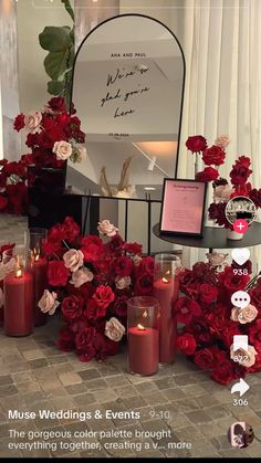 Pink And Red Wedding Theme Wedding Ceremony Decor, Red And Black Romantic Wedding, Alpha Phi Red Dress Gala Decorations, Red Romantic Wedding Theme, Orange Pink And Red Wedding, Micro Wedding Decor Ideas, Rose Garden Wedding Theme, Red Roses Table Setting, Red Roses Themed Birthday Party