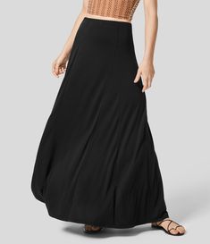 Women’s High Waisted Side Zipper Maxi Casual Flare Skirt - Halara Ruffle Maxi Skirt, Black Maxi Skirt, Effortlessly Chic Outfits, Bleach Wash, Asymmetrical Skirt, Black Maxi, Casual Skirt, Bottom Clothes, Invisible Zipper