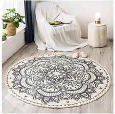 PRICES MAY VARY. High Quality Cotton Material: Made of 45% cotton, 45% polyester and10% viscose, this cotton round area rug is durable for high traffic areas, soft and comfortable to touch. Tightly woven cotton rug is great water absorption, no shedding and no collecting hairs. Chic Boho Pattern: Designed with Bohemian Mandala floral pattern and tassel fringe around the edge, this chic Bohemian cotton circle throw rug is vivid and distinctive, placing it under swing egg chair, beside the bed, ov Quilted Rug, Boho Rugs, Rugs White, Cotton Carpet, Floral Printing, Printed Carpet, Carpet Size, Cotton Area Rug, Circle Rug